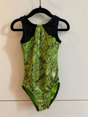 Snowflake Girls' Green Metallic Splash Gymnastics Leotard - Child’s Medium